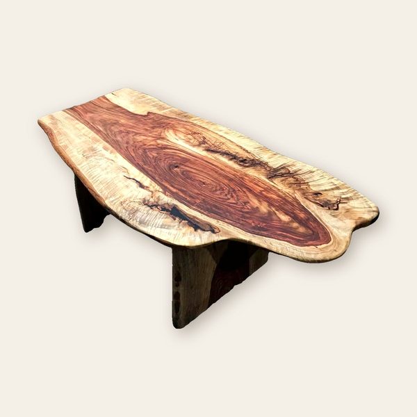 Sheoak live-edge coffee table with a deep red heartwood centre